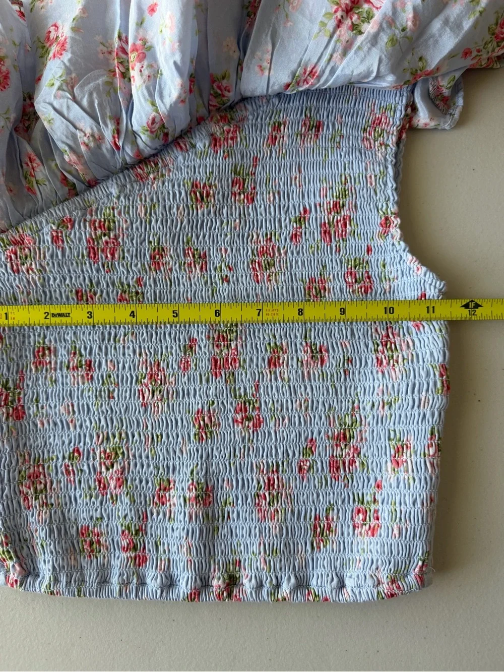 Abercrombie & Fitch Floral One Shoulder Ruffle Smocked Crop Top Blue XXS